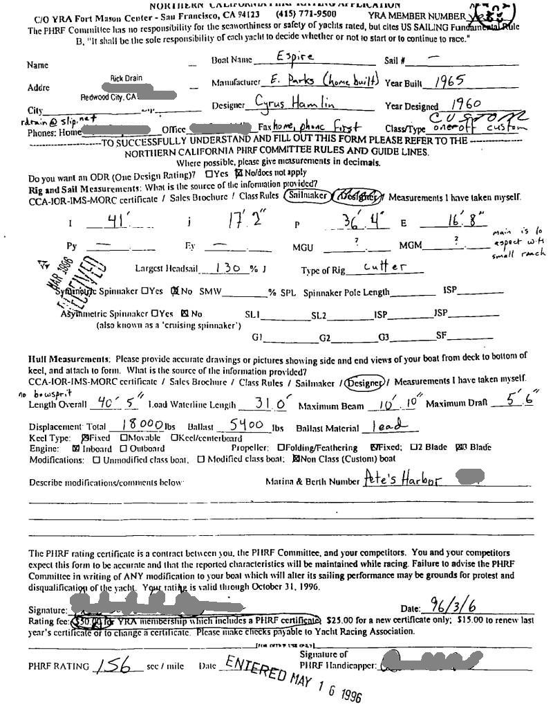image of PHRF certificate